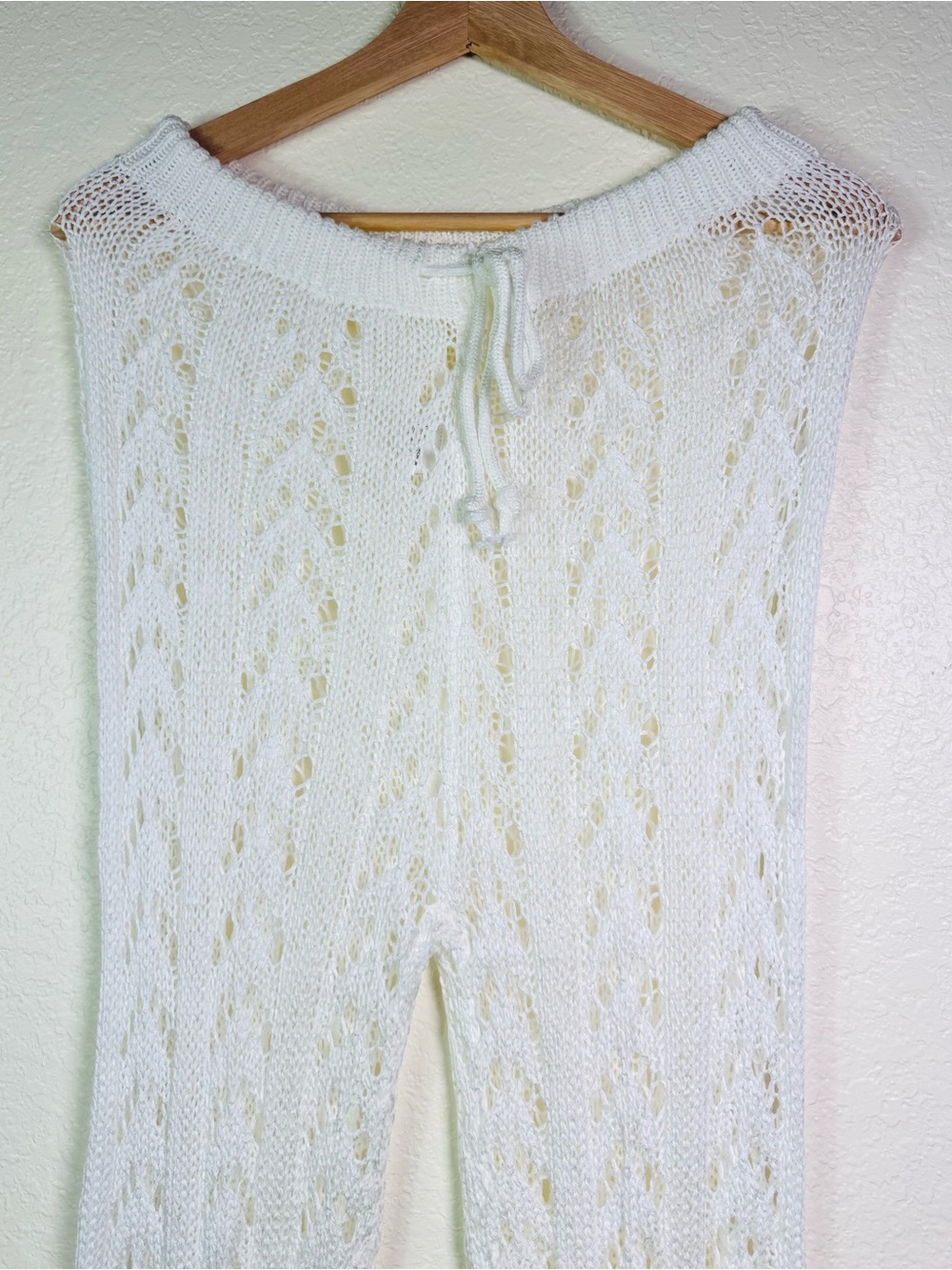 White Crochet Knit Flared Pants - Picture 6 of 7